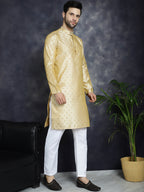 Jompers Men's Woven Design Silk Blend Kurta - Golden