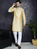 Jompers Men's Woven Design Silk Blend Kurta - Golden