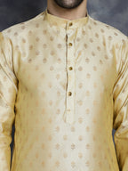 Jompers Men's Woven Design Silk Blend Kurta - Golden