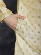 Jompers Men's Woven Design Silk Blend Kurta - Golden
