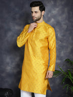 Jompers Men's Woven Design Silk Blend Kurta - Mustard