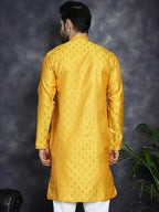 Jompers Men's Woven Design Silk Blend Kurta - Mustard