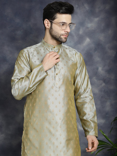Jompers Men's Woven Design Silk Blend Kurta - Pista