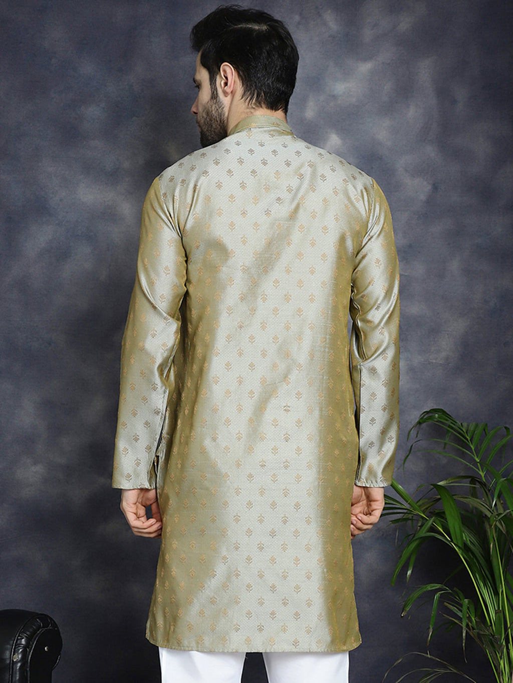 Jompers Men's Woven Design Silk Blend Kurta - Pista