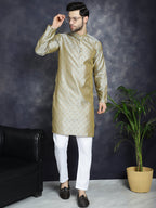 Jompers Men's Woven Design Silk Blend Kurta - Pista