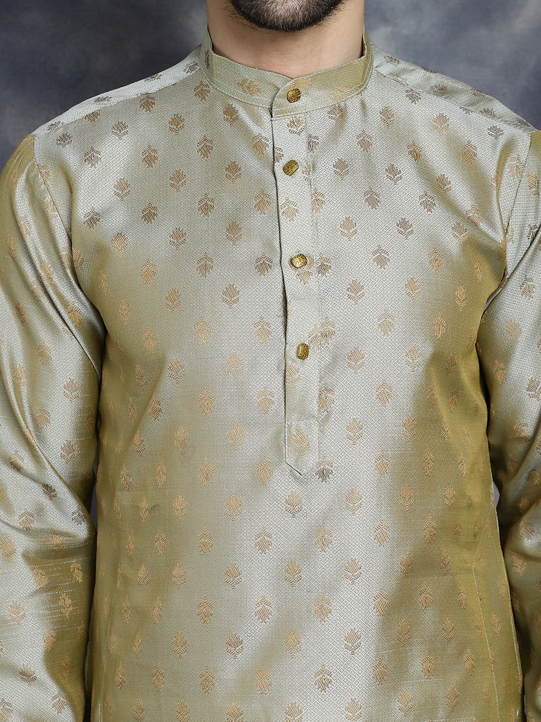 Jompers Men's Woven Design Silk Blend Kurta - Pista