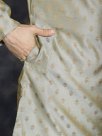 Jompers Men's Woven Design Silk Blend Kurta - Pista