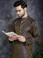 Jompers Men's Woven Design Silk Blend Kurta - Purple