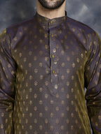 Jompers Men's Woven Design Silk Blend Kurta - Purple