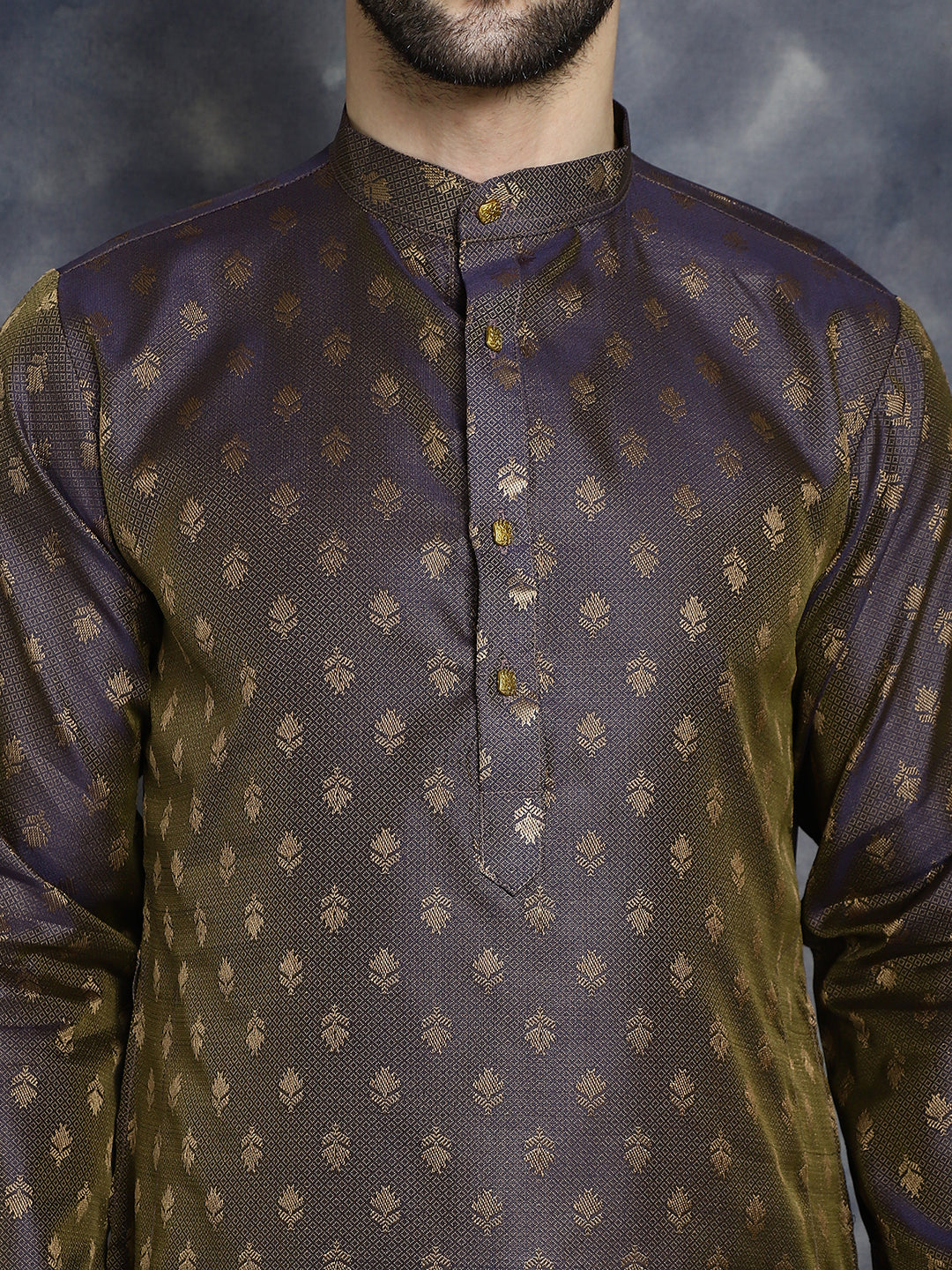 Jompers Men's Woven Design Silk Blend Kurta - Purple