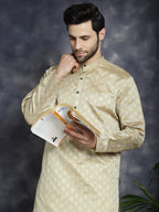 Jompers Men's Beige Woven Design Kurta - Beige