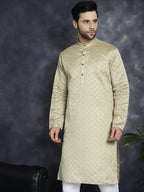 Jompers Men's Beige Woven Design Kurta - Beige