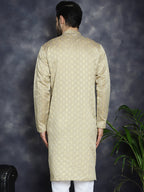 Jompers Men's Beige Woven Design Kurta - Beige