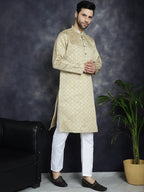 Jompers Men's Beige Woven Design Kurta - Beige
