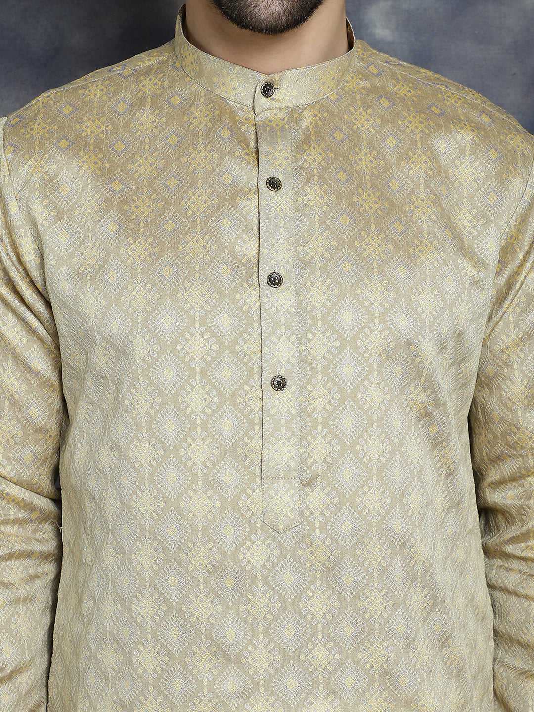 Jompers Men's Beige Woven Design Kurta - Beige