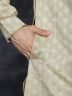 Jompers Men's Beige Woven Design Kurta - Beige