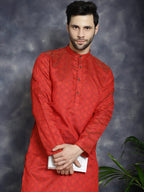 Jompers Men's Red Woven Design Kurta - Red