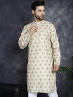 Jompers Men's Golden Foil Printed Kurta - Golden