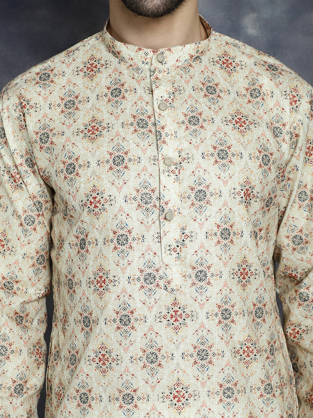 Jompers Men's Golden Foil Printed Kurta - Golden