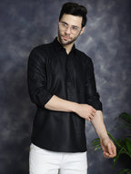 Jompers Men's Black Solid Short Kurta