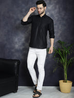 Jompers Men's Black Solid Short Kurta
