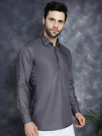 Jompers Men's Grey Solid Short Kurta