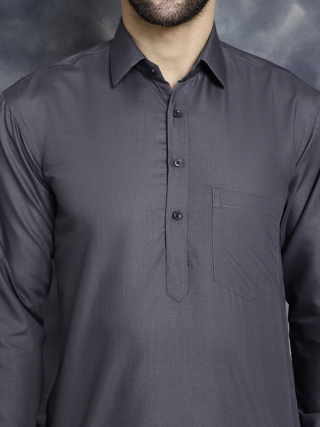 Jompers Men's Grey Solid Short Kurta