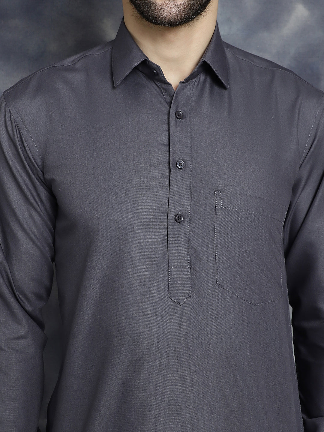 Jompers Men's Grey Solid Short Kurta