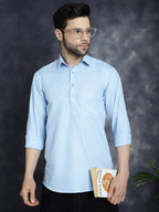 Jompers Men's Light Blue Solid Short Kurta