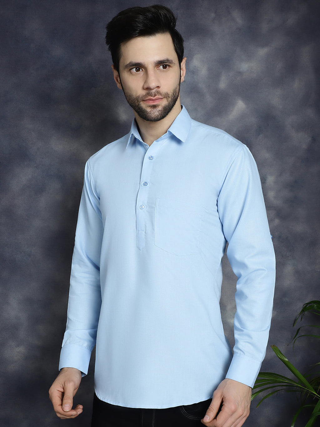 Jompers Men's Light Blue Solid Short Kurta