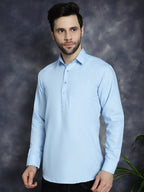 Jompers Men's Light Blue Solid Short Kurta