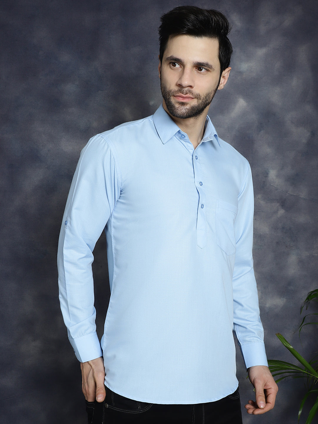 Jompers Men's Light Blue Solid Short Kurta