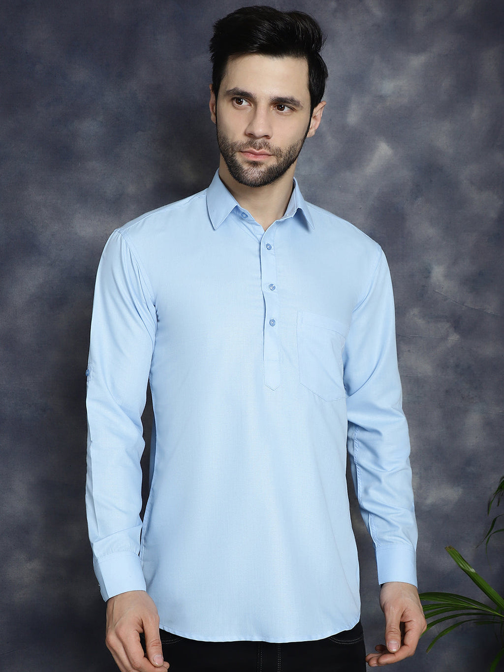 Jompers Men's Light Blue Solid Short Kurta