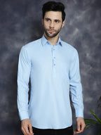Jompers Men's Light Blue Solid Short Kurta