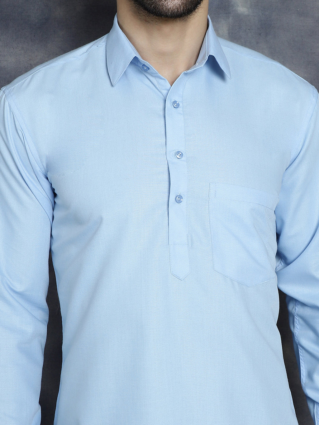 Jompers Men's Light Blue Solid Short Kurta