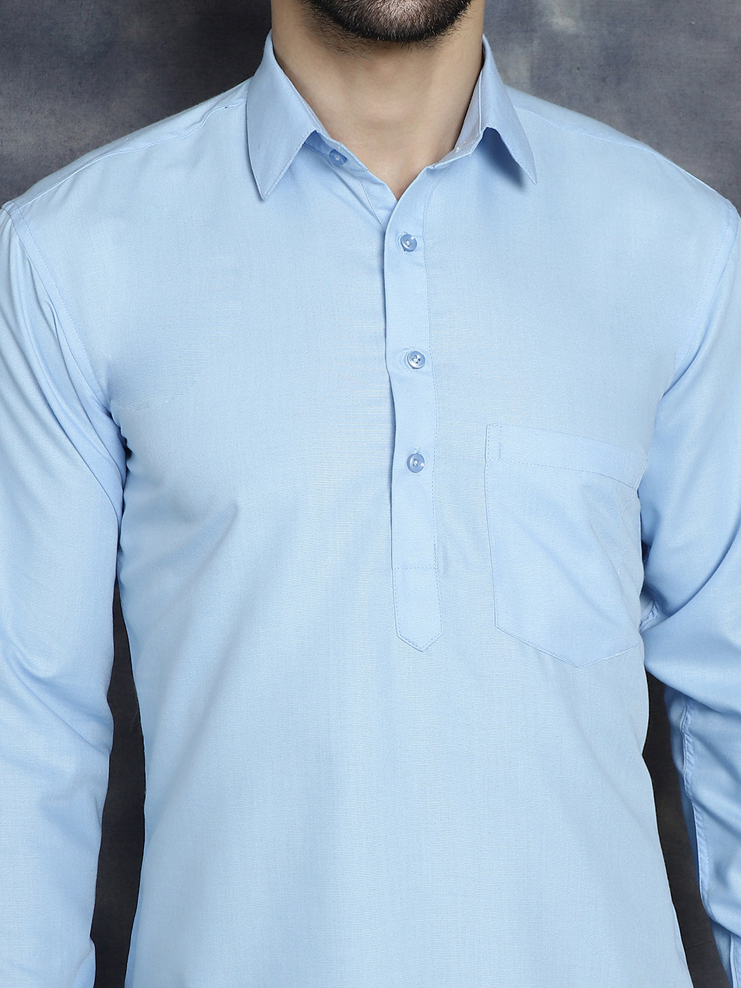 Jompers Men's Light Blue Solid Short Kurta