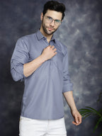 Jompers Men's Light Grey Solid Short Kurta
