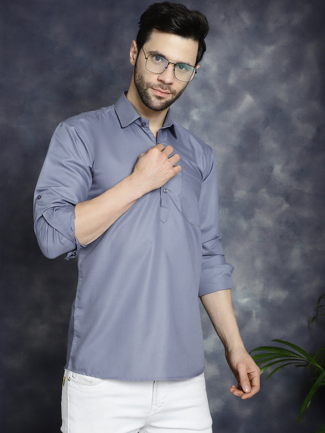 Jompers Men's Light Grey Solid Short Kurta