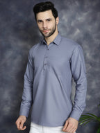 Jompers Men's Light Grey Solid Short Kurta