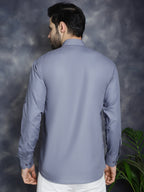 Jompers Men's Light Grey Solid Short Kurta