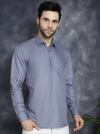 Jompers Men's Light Grey Solid Short Kurta