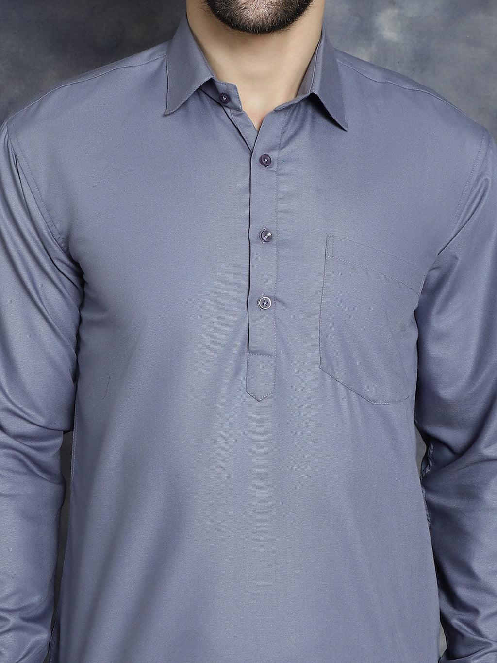 Jompers Men's Light Grey Solid Short Kurta