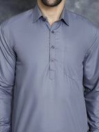 Jompers Men's Light Grey Solid Short Kurta