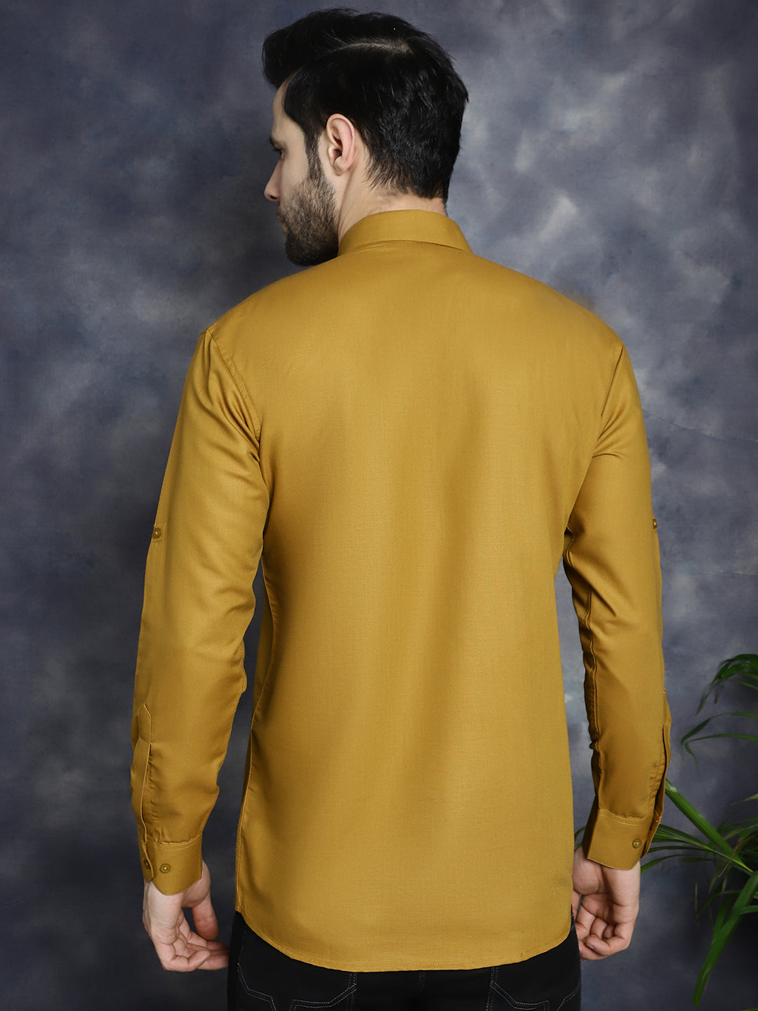 Jompers Men's Mustard Solid Short Kurta