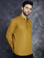 Jompers Men's Mustard Solid Short Kurta