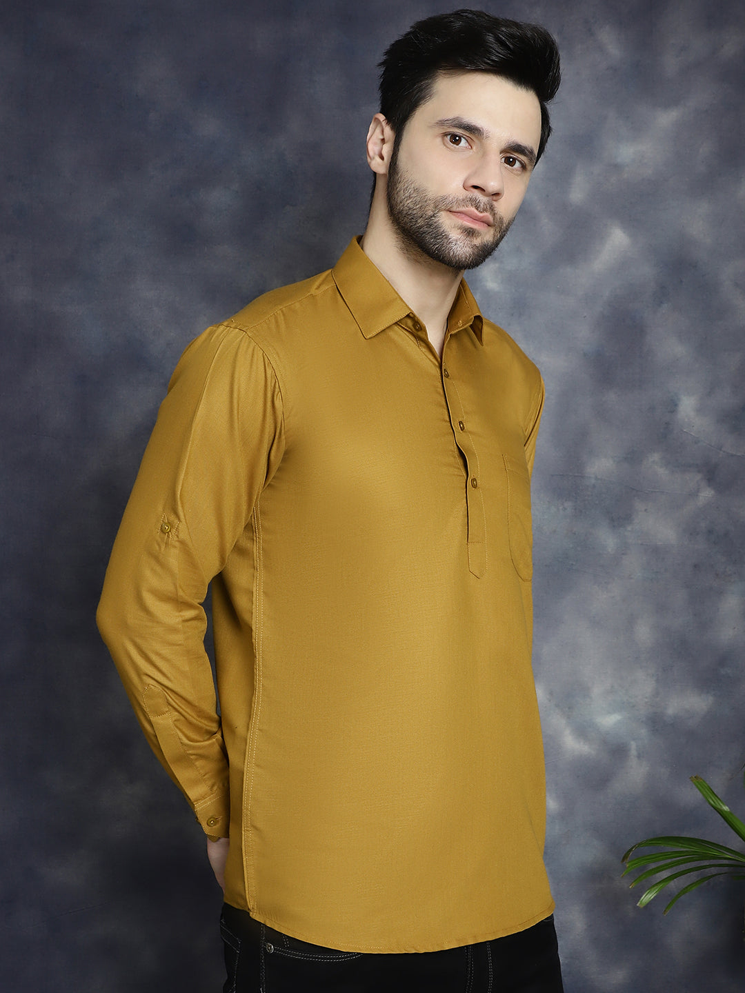 Jompers Men's Mustard Solid Short Kurta