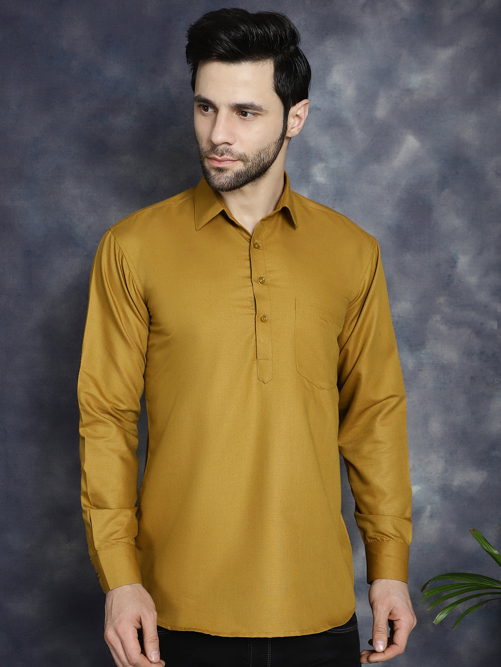 Jompers Men's Mustard Solid Short Kurta