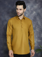 Jompers Men's Mustard Solid Short Kurta