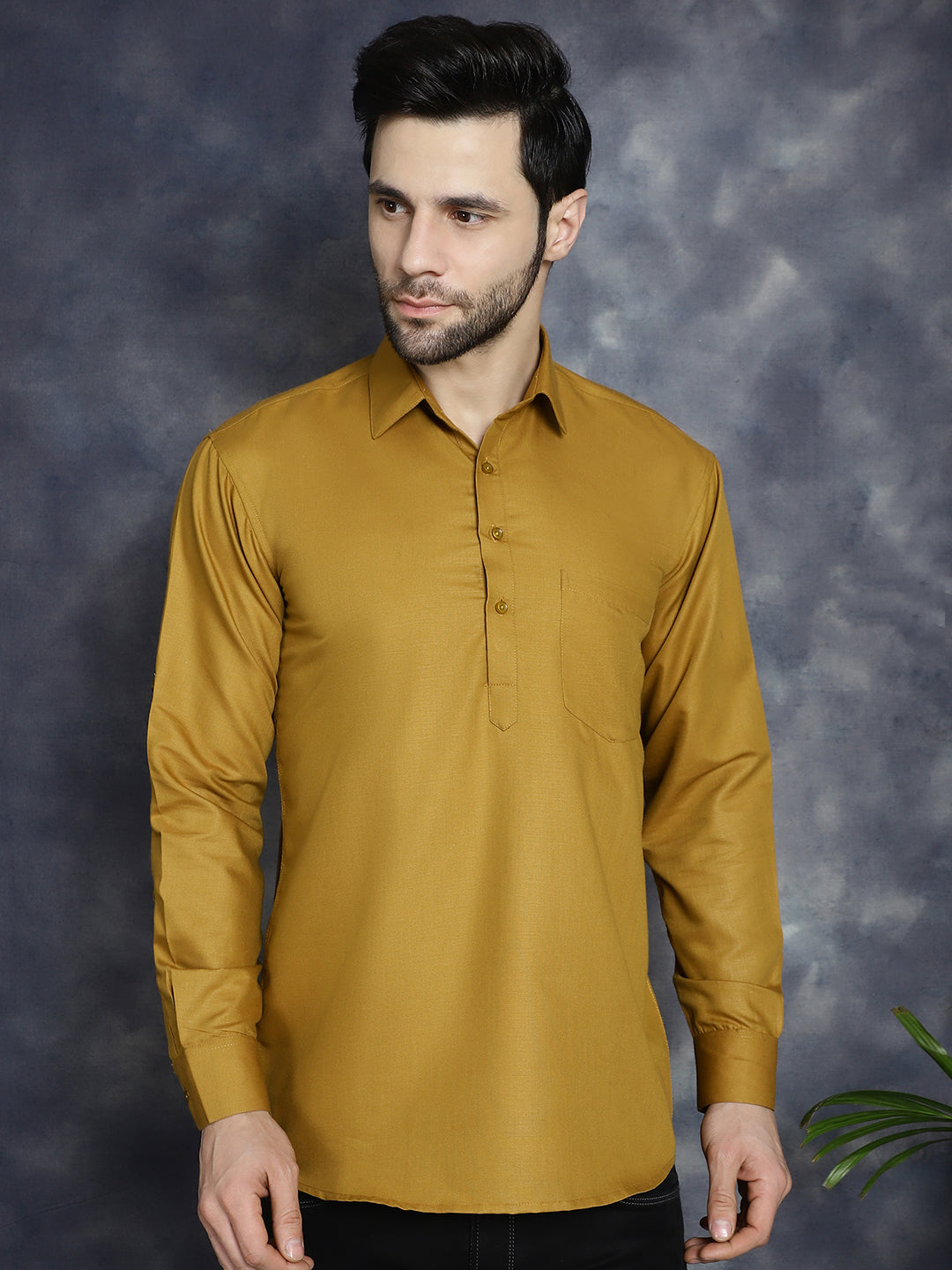 Jompers Men's Mustard Solid Short Kurta
