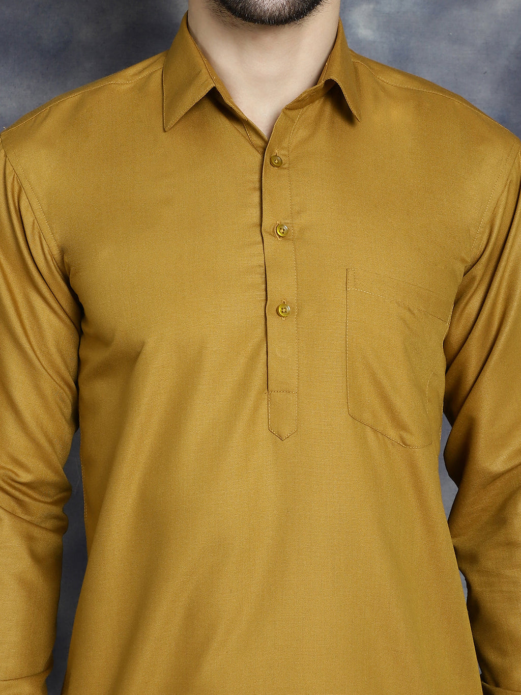 Jompers Men's Mustard Solid Short Kurta